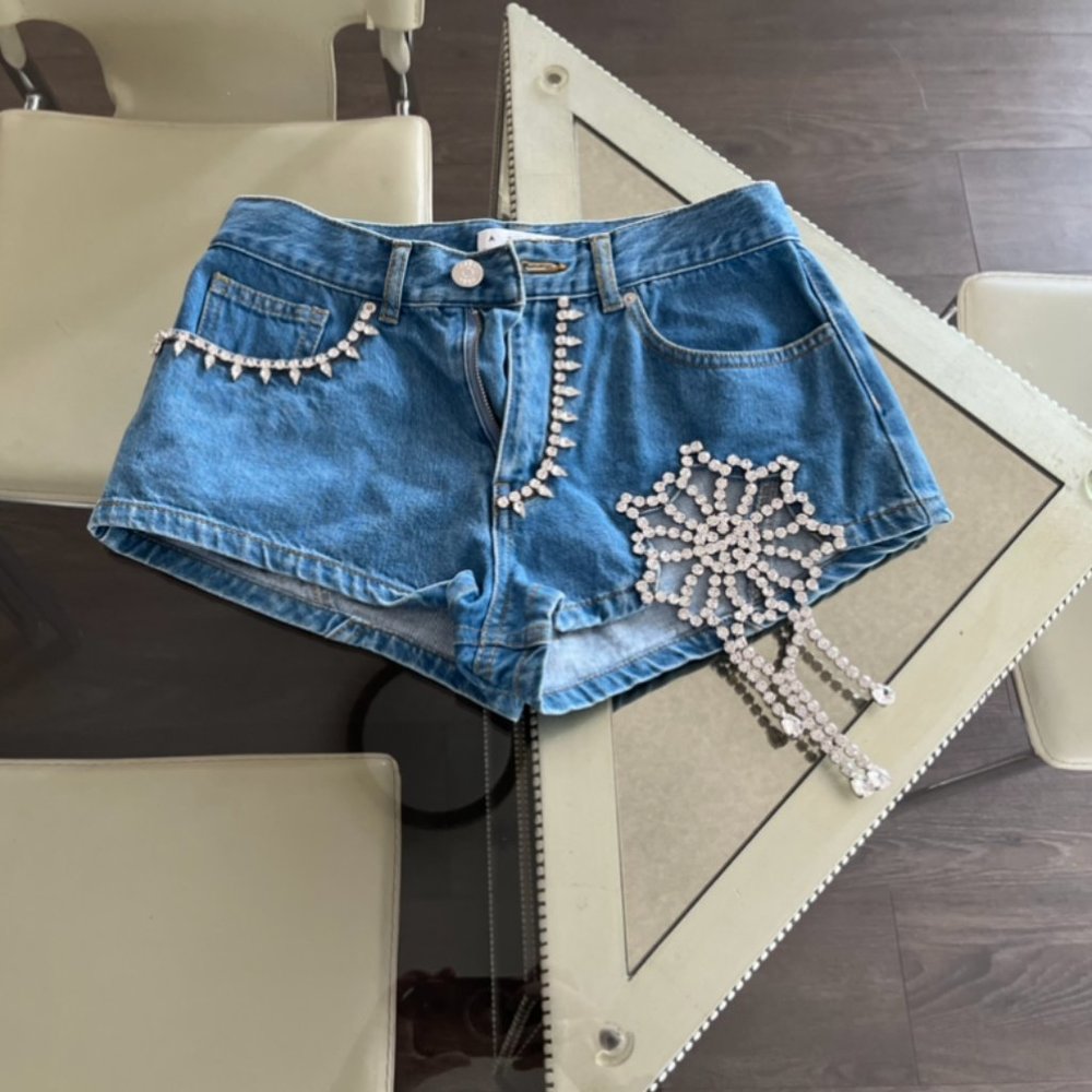 Aera NYC Crystal Denim Shorts